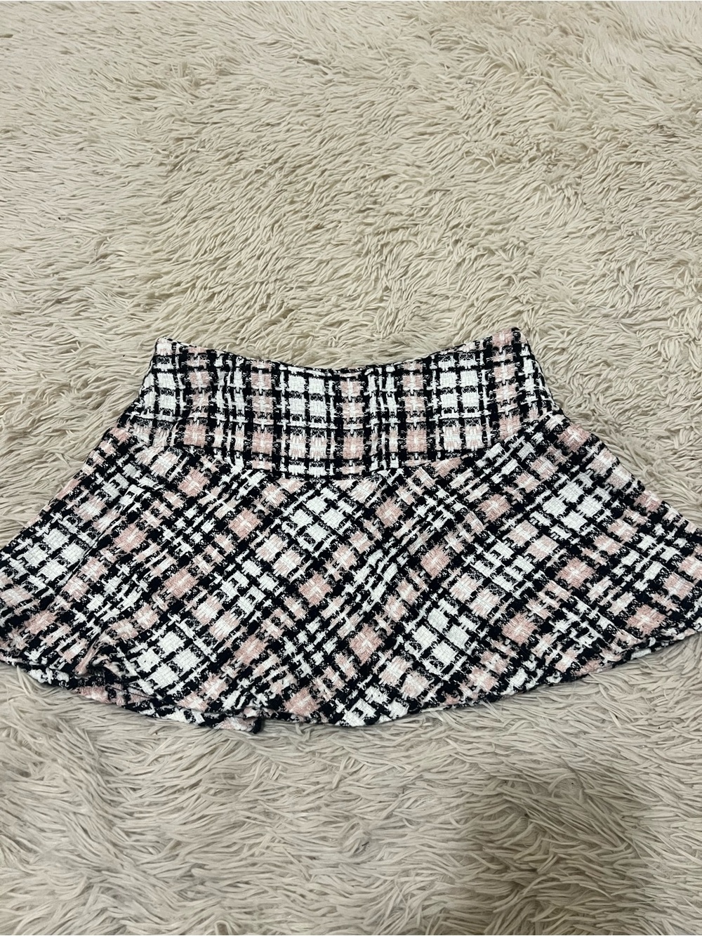 Plaid Tweed Mini Skirt in Pink & Black - Classic A-Line